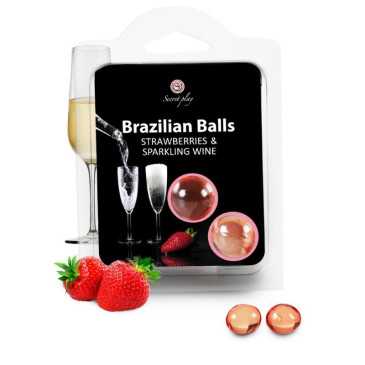 Brasilialaiset Pallot - Mansikka-Samppanja, 2 kpl - Secretplay | SECRETPLAY COSMETIC | Intiimituotteet