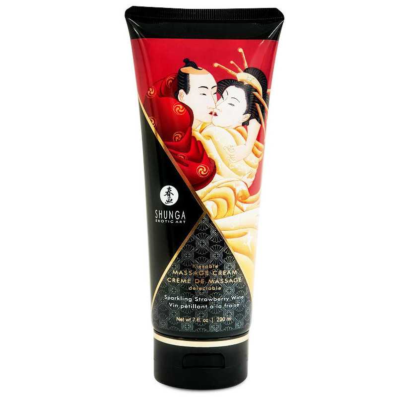 Suudeltava Hierontavoide - Mansikkakuohuviini, 200 ml - Shunga | SHUNGA MASSAGE CREAM | Intiimivoiteet